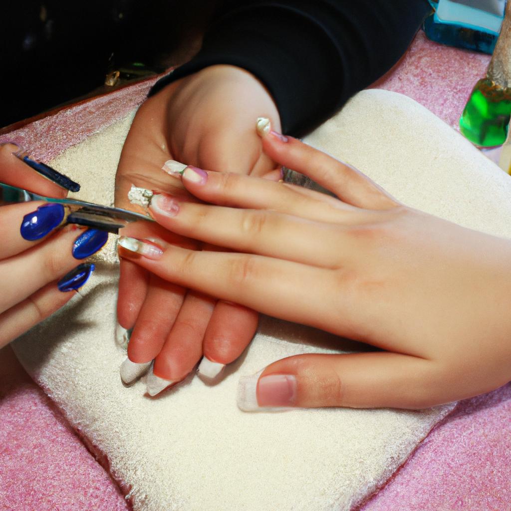 Person getting a French manicure