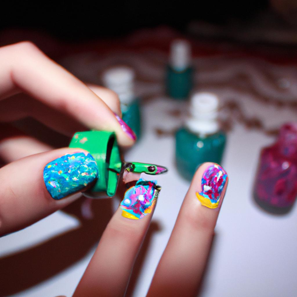 Person painting intricate nail design